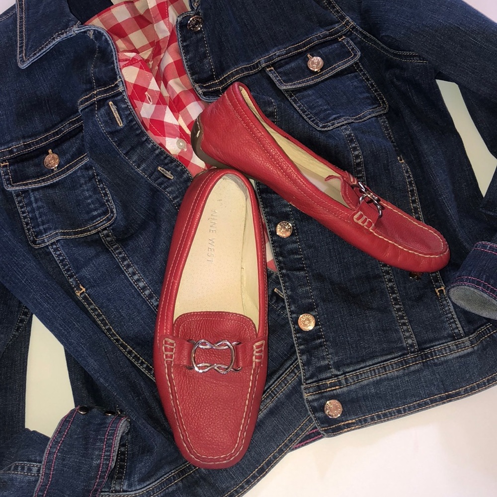 Nine West Red Leather Driving Moccasins Sz 8.5